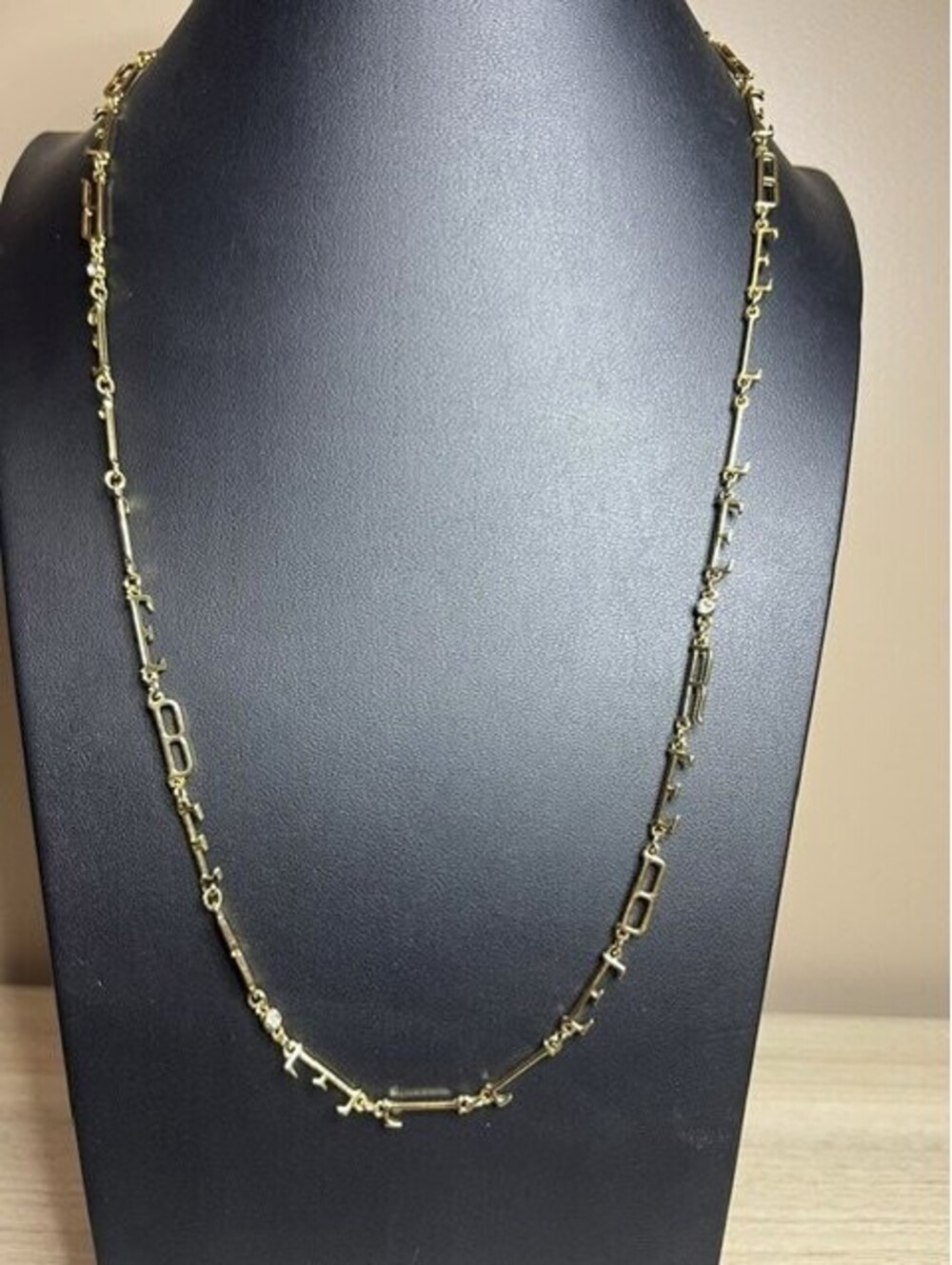 B7298 S&D Gold Tone Letter "REBEL" Chain  Necklace Long Rhinestone 30"